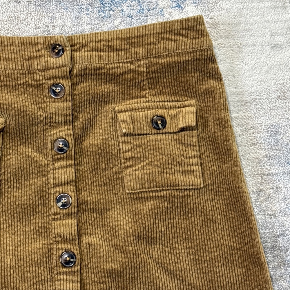 Y2K Corduroy Button Front Mini Skirt Womens M Academia Camel Vintage Style‎